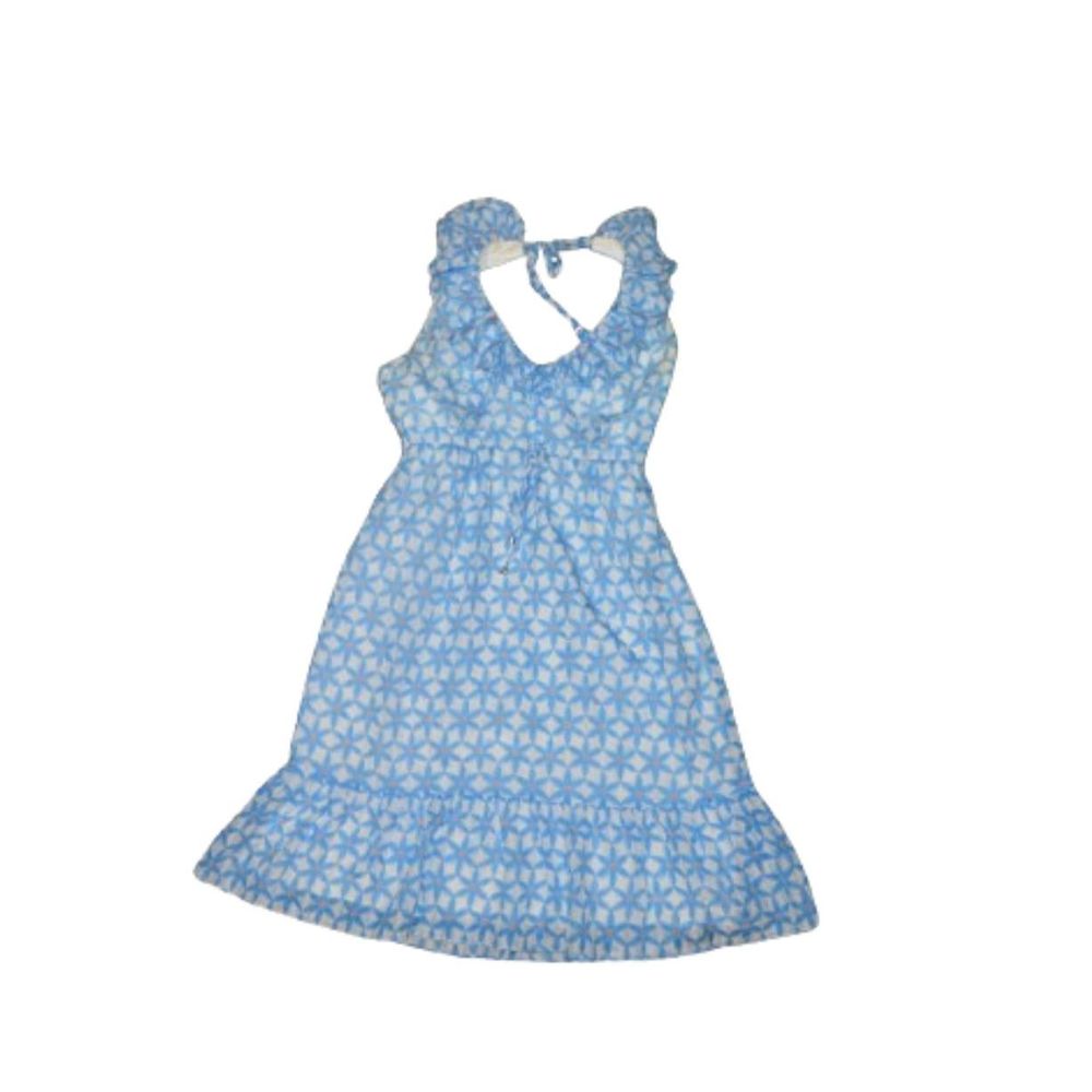 Lilly Pulitzer Dexter Dress Blue Starfruit Ruffle Halter Silk Blend Size 4